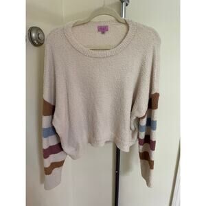 Mi Ami for Francescas Womens XL Cropped Sweater Aubrey Striped Teddy Pullover